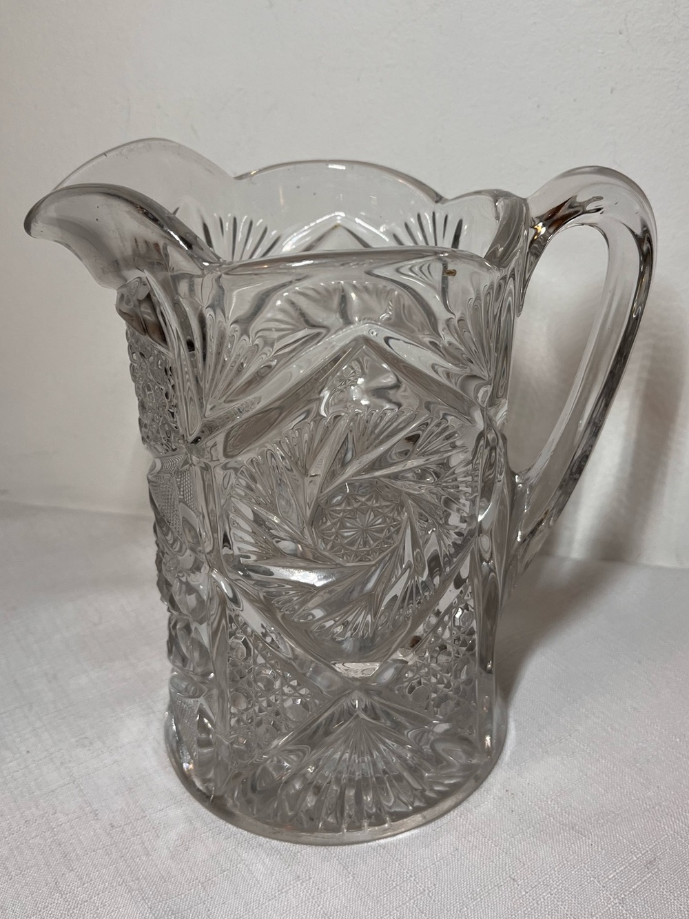 CAMBRIDGE EAPG  PITCHER BUZZ SAW, PINWHEEL, CROSS HATCH CANE 7”